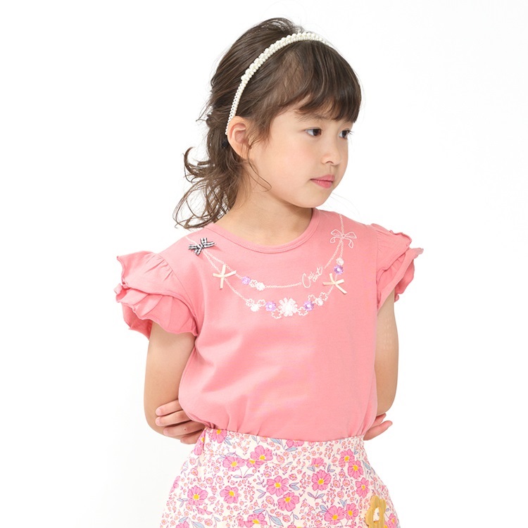 ネックレス刺繍フリル袖半袖Tシャツ 半袖Tシャツ｜子供服・ベビー服の