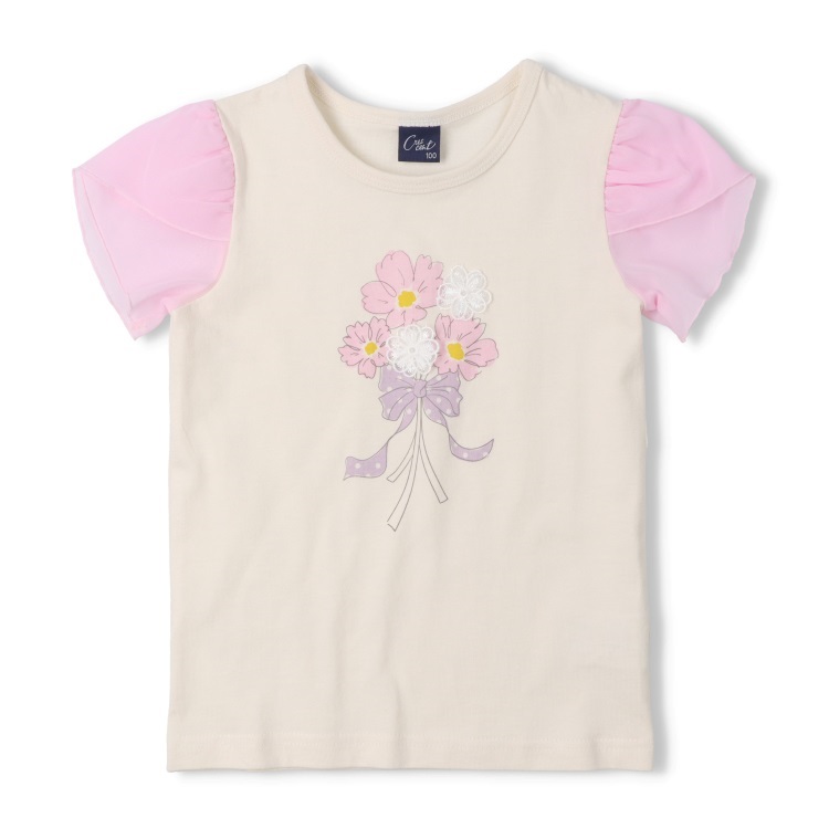 上下セット Tシャツ 半袖 プルオーバー シフォン 花柄 夏着 チュニック