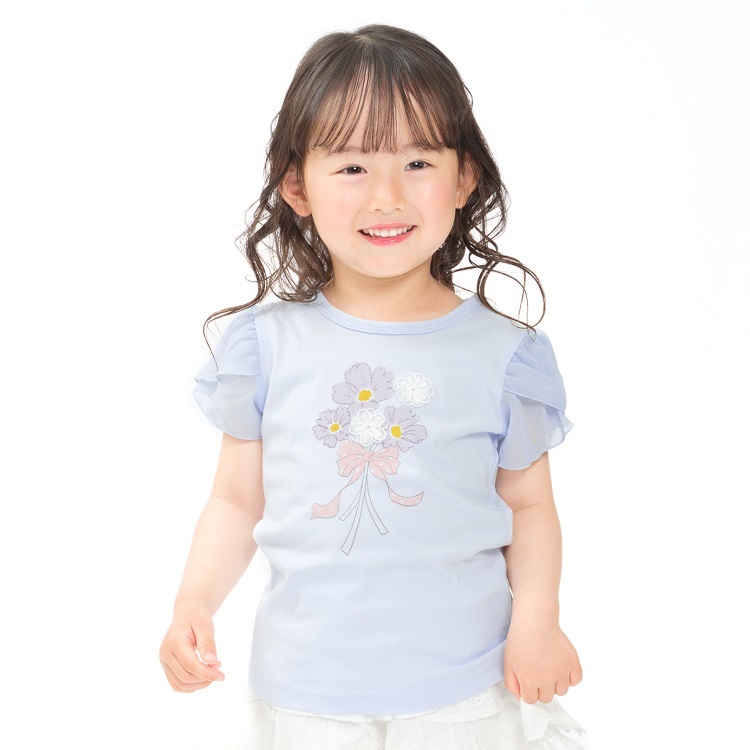お花モチーフ袖シフォン半袖Tシャツ 半袖Tシャツ｜子供服・ベビー服の