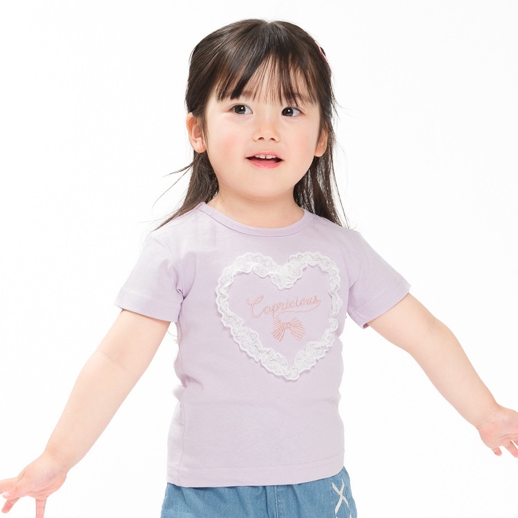 【WEB限定】ハートレース半袖Tシャツ(ラベンダー-80cm)