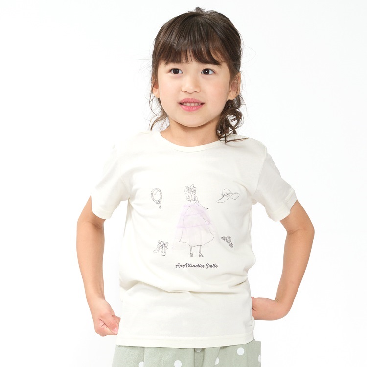 *【WEB限定】チュール付き半袖Tシャツ(オフホワイト-120cm)