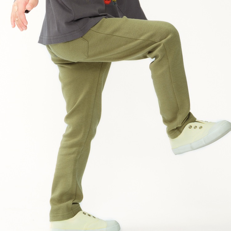 *ミラノリブ無地ロングパンツ(カーキグリーン-110cm)