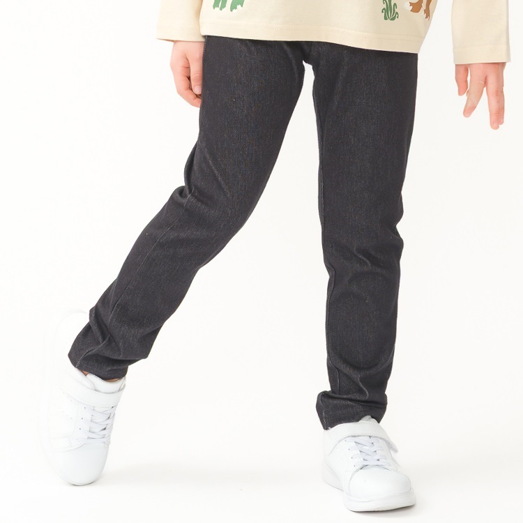 カットデニム無地ロングパンツ(ブラック-90cm)