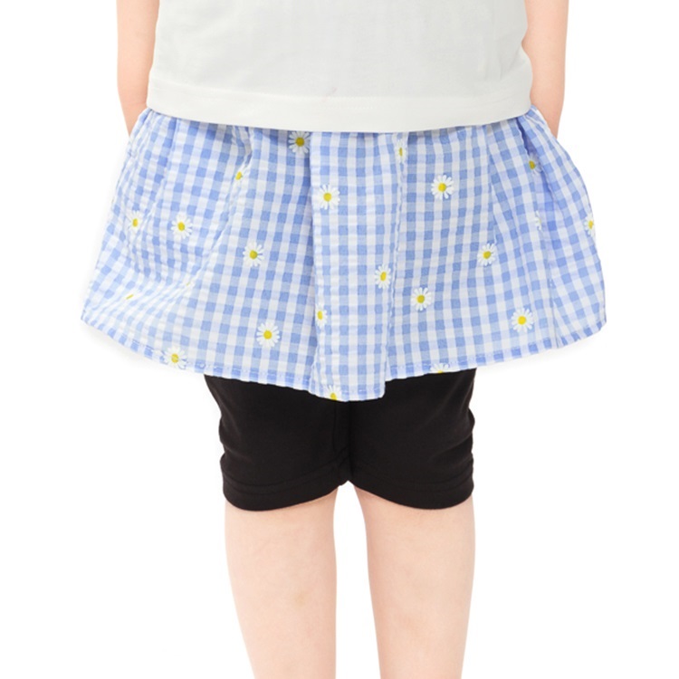 【WEB限定】ギンガムチェック花柄スカッツ(サックス-100cm)