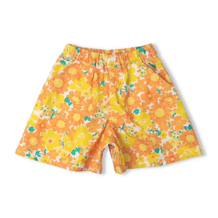 お花柄ショートパンツ(オレンジ-100cm)