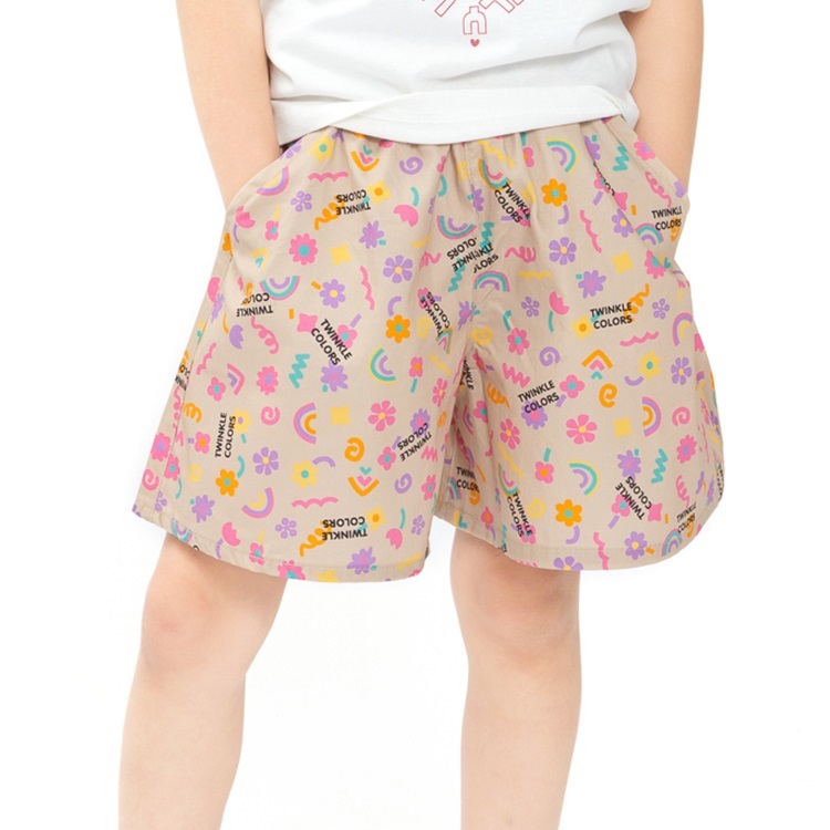 【WEB限定】お花ロゴ柄ショートパンツ(ベージュ-110cm)