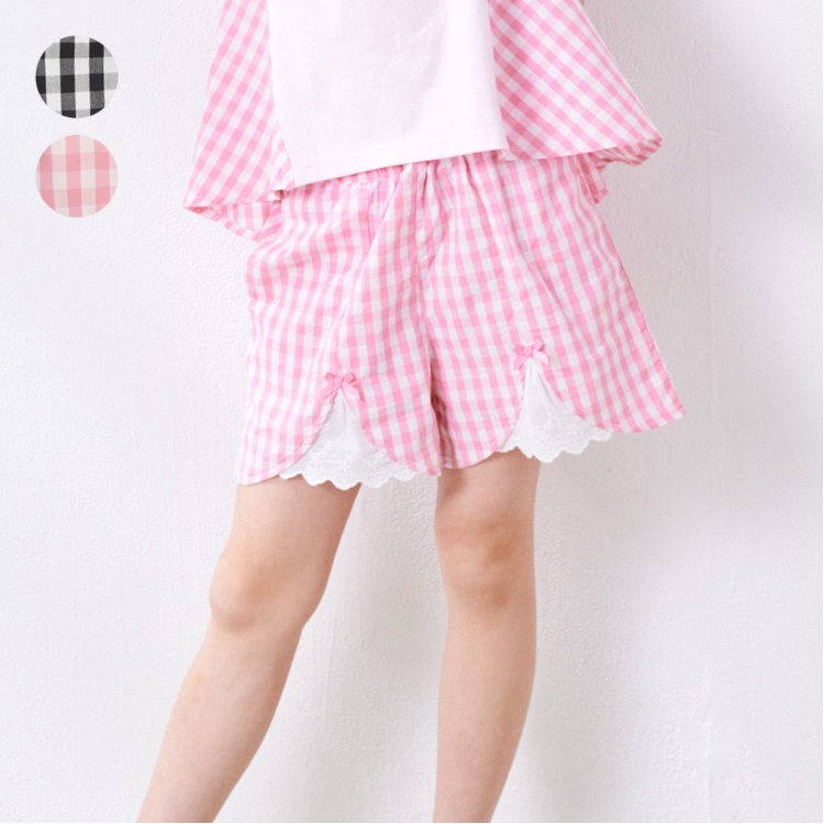 sheller シェリエ　ギンガムチェック　スコート　ピンク　ショートパンツ ギンガムチェック柄ショートパンツ ハーフ・ショートパンツ｜子供服