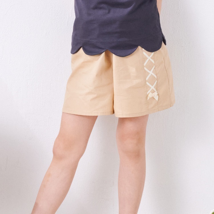 レースアップ3分丈ショートパンツ(ベージュ-120cm)