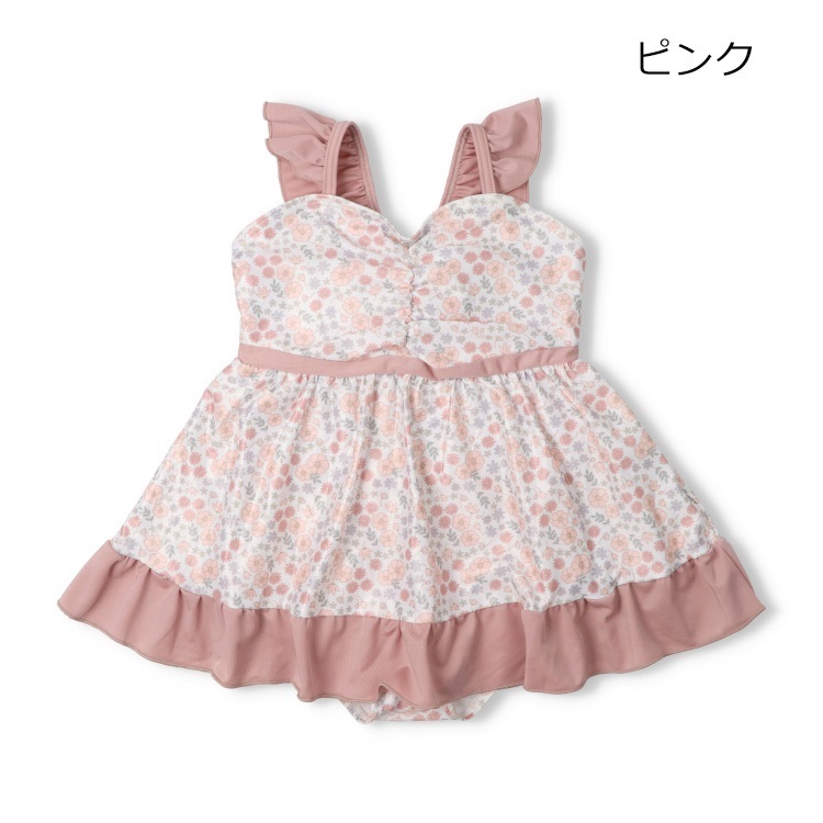 【WEB限定】小花柄ワンピース水着(ピンク-120cm)