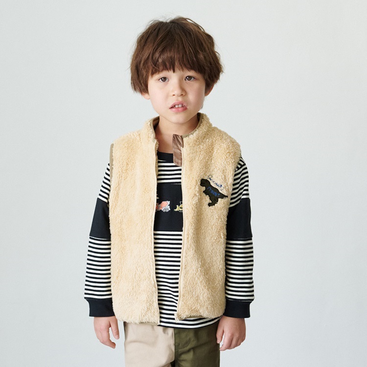 *恐竜アップリケボアベスト(ベージュ-80cm)