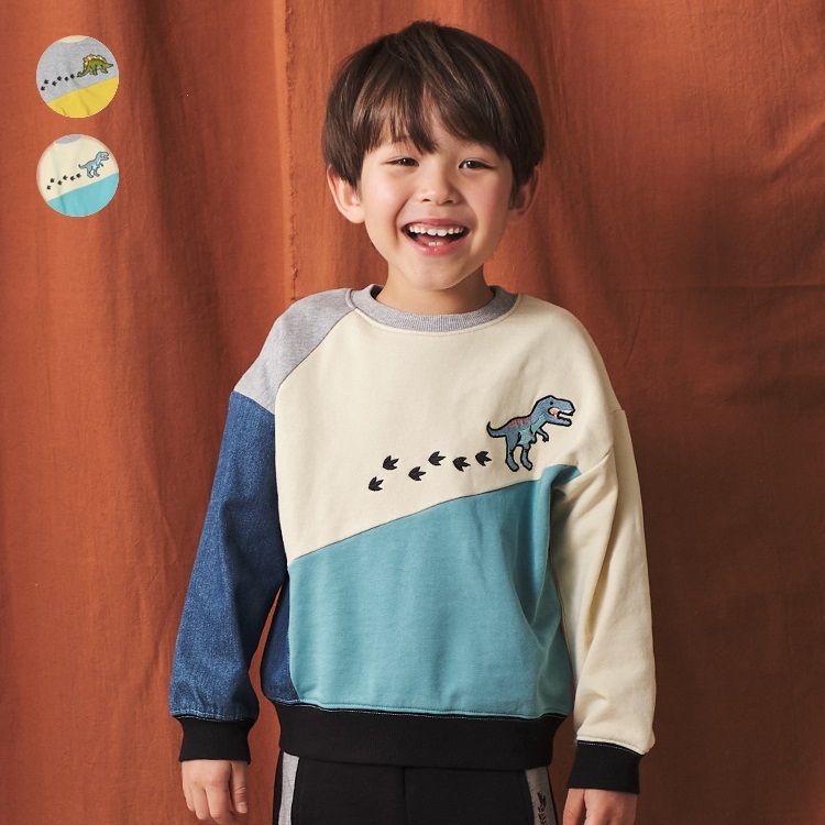 *恐竜刺繍切替裏毛トレーナー