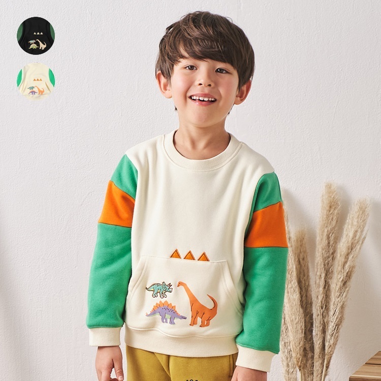 恐竜プリント切替裏起毛トレーナー