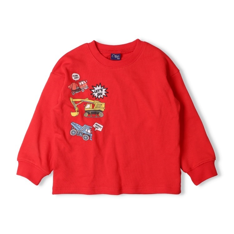 *働く車・食べ物・恐竜裏毛トレーナー(レッド-80cm)
