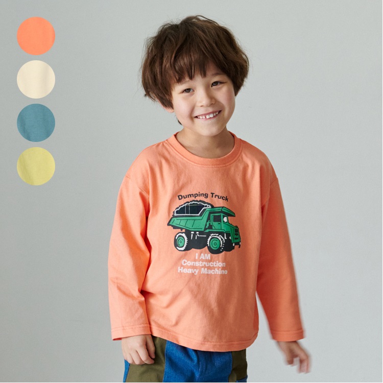 *恐竜・働く車プリント長袖Tシャツ