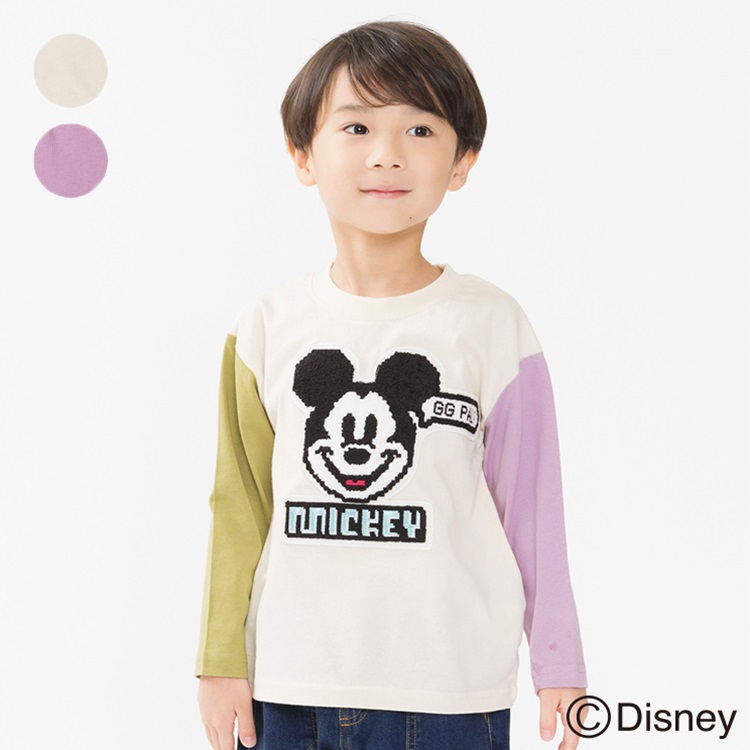 *ミッキーマウス/アップリケ長袖Tシャツ