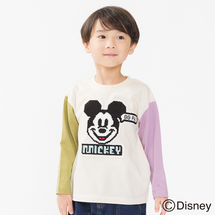 ミッキーマウス/アップリケ長袖Tシャツ(オフホワイト-120cm)