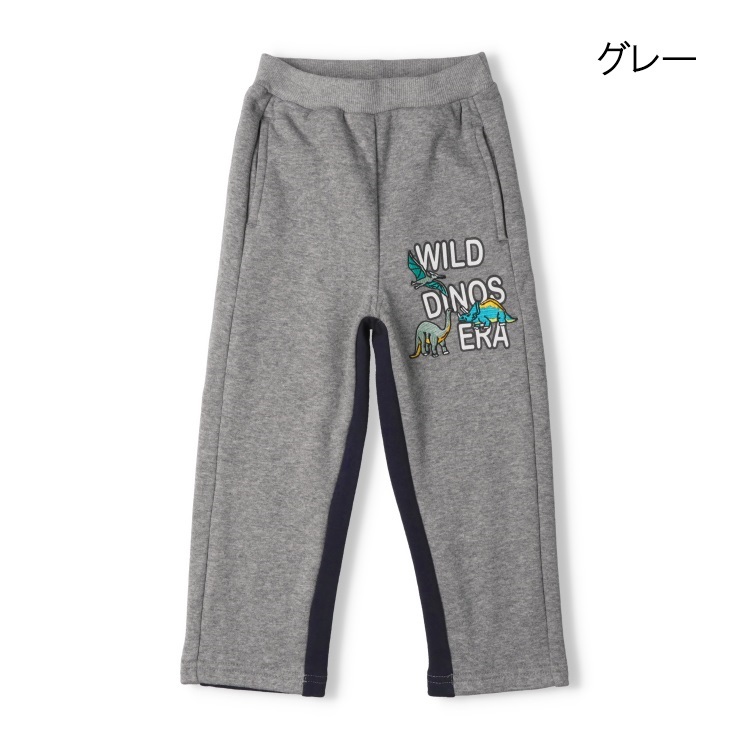【爆温】恐竜刺繍裏起毛ロングパンツ(グレー-90cm)