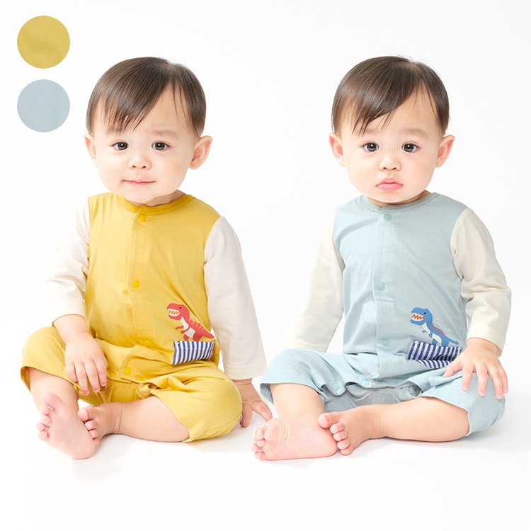 恐竜プリント長袖Tシャツロンパース