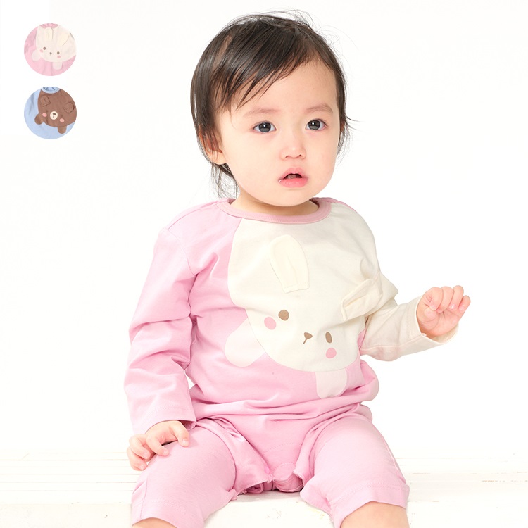 【WEB限定】うさぎ・くま長袖Tシャツロンパース