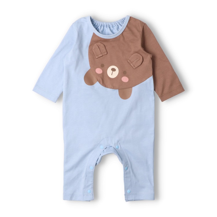 【WEB限定】うさぎ・くま長袖Tシャツロンパース(ブルー-80cm)