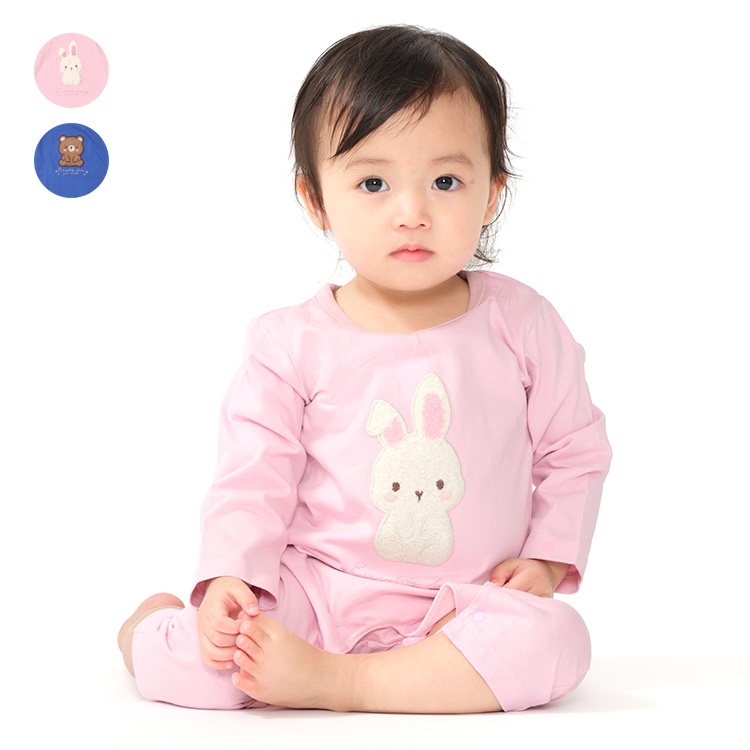 【WEB限定】うさぎ・くまアップリケTシャツロンパース