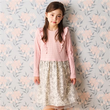 チュールドッキングチェック・花柄切替ワンピース ワンピース｜子供服
