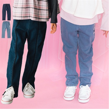 レース・お花刺繍裏ベロアデニムパンツ ロングパンツ｜子供服