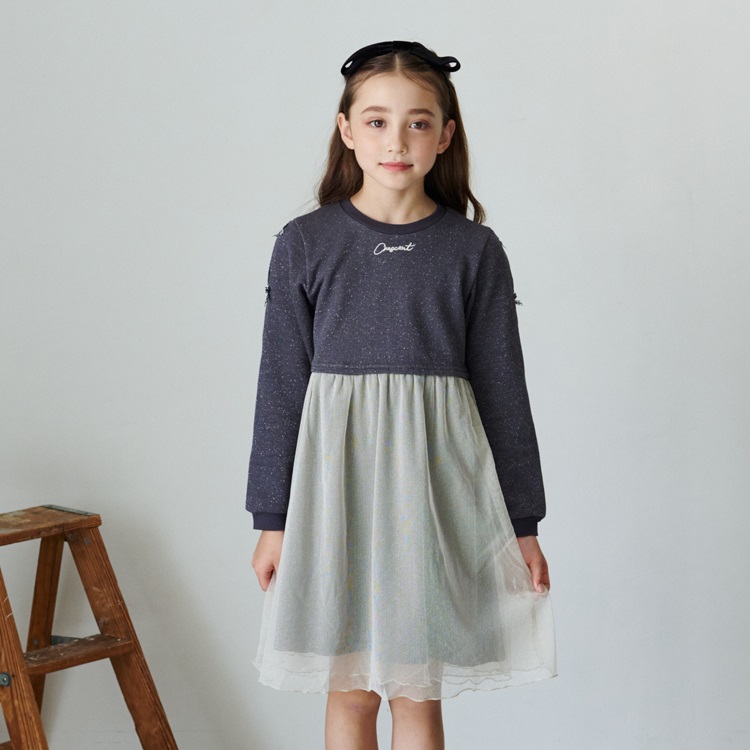 *ラメチュールスカート裏毛長袖ワンピース(スミブラック-80cm)