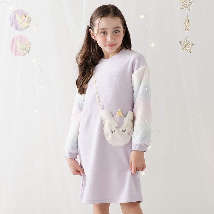 ボアポシェットブークレー裏起毛ワンピース