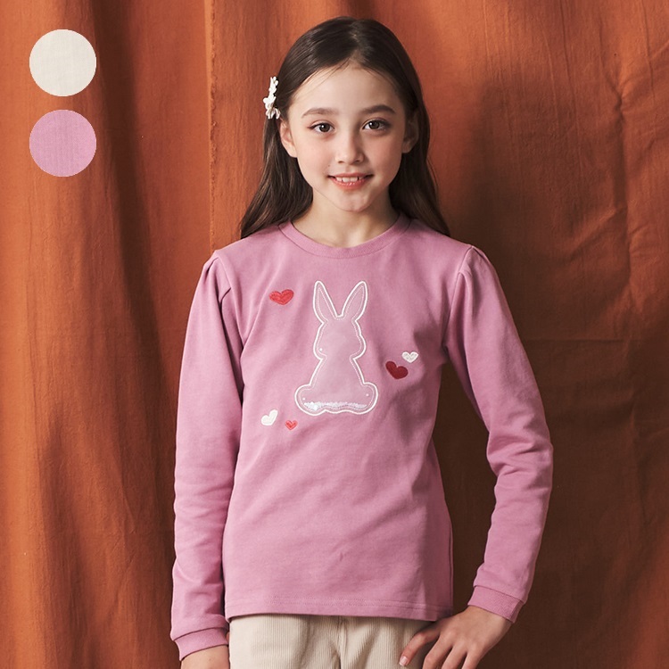 ハートモチーフ入りうさぎアップリケ裏毛トレーナー トレーナー｜子供