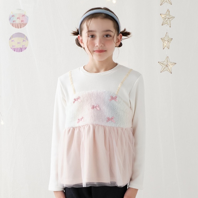 リボン付ボア切替裏起毛トレーナー