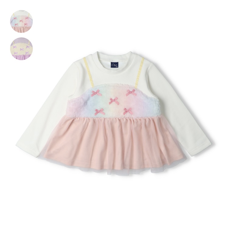 *リボン付ボア切替裏起毛トレーナー