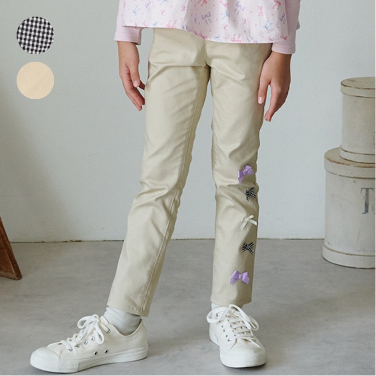 *リボン付きツイルロングパンツ