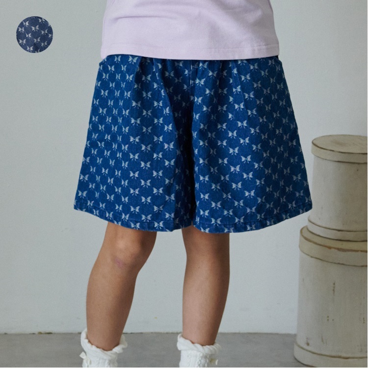 リボン柄デニムキュロット