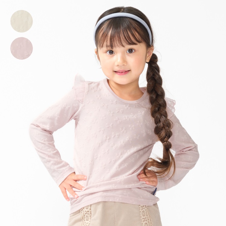 リボン柄ジャガード長袖Tシャツ