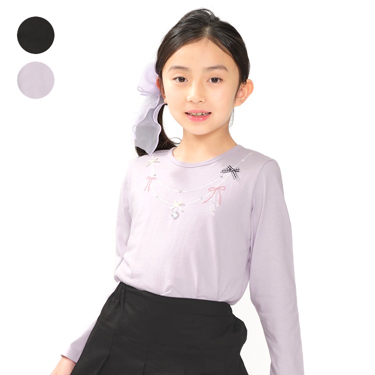 ネックレス風刺繍長袖Tシャツ
