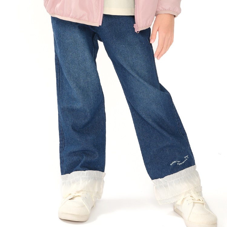 【WEB限定】レース切替デニムロングパンツ(ネイビー-100cm)