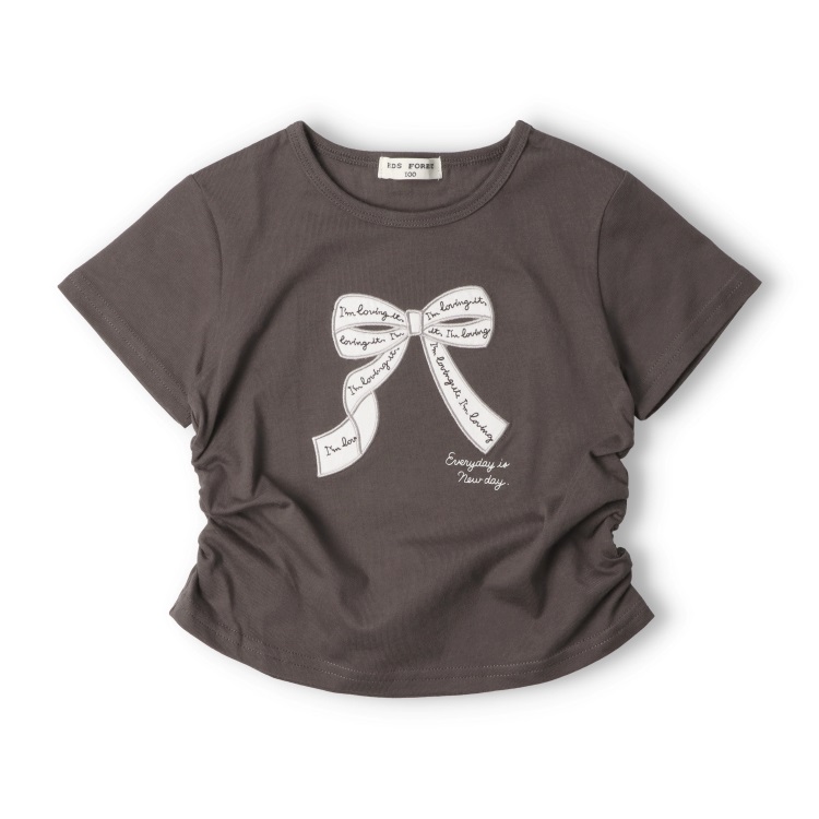*リボンアップリケ半袖Tシャツ(スミブラック-120cm)