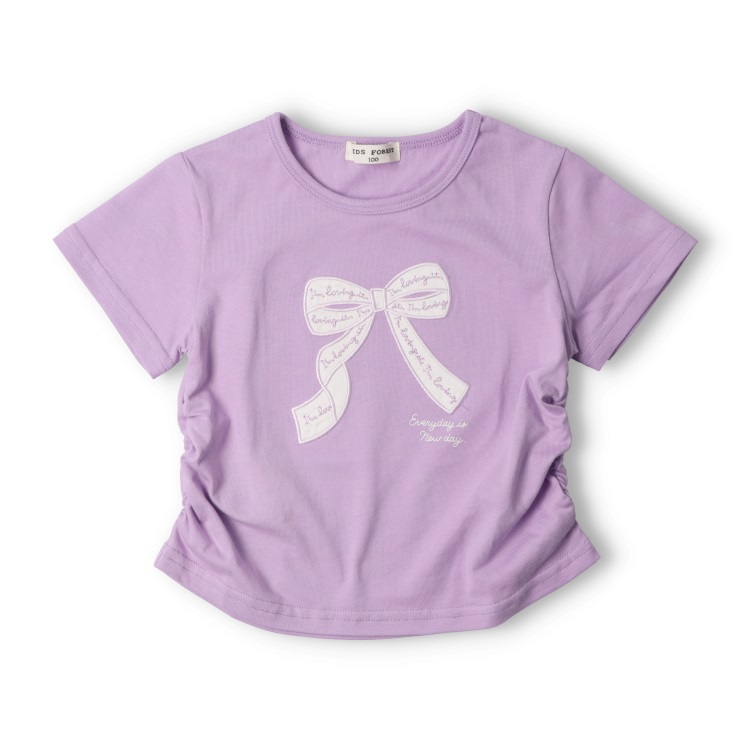 *リボンアップリケ半袖Tシャツ(ラベンダー-95cm)