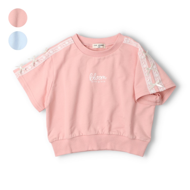 *ミニ裏毛袖ライン半袖Tシャツ