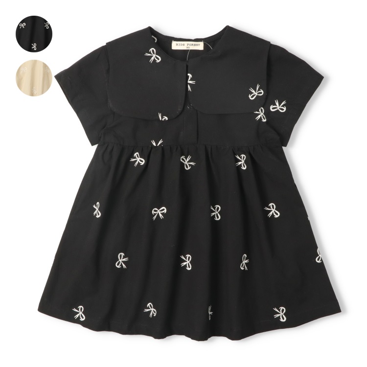 【WEB限定】リボン柄刺繍半袖ワンピース