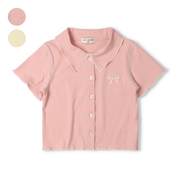 【WEB限定】リボン刺繍テレコ半袖シャツ