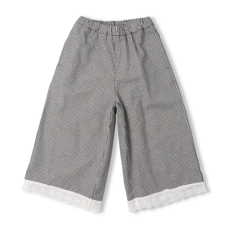 【WEB限定】ギンガムチェック・デニムワイドパンツ(ブラック-90cm)