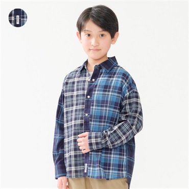 チェック長袖柄シャツ