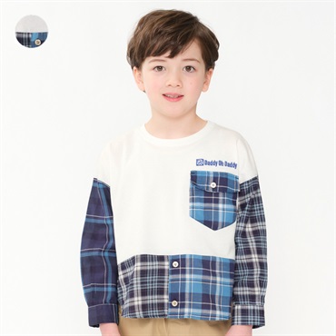 チェック柄切替長袖Ｔシャツ