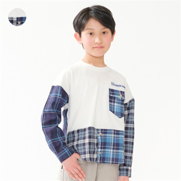 チェック柄切替長袖Ｔシャツ