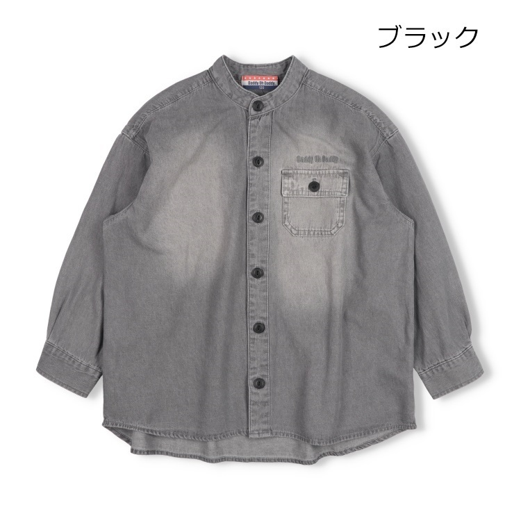 *【WEB限定】バンドカラーデニム長袖シャツ(ブラック-130cm)