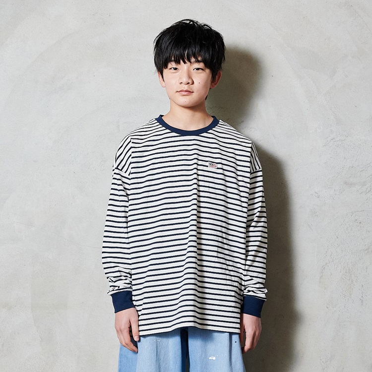 *【WEB限定】ボーダーワイド長袖Tシャツ(ネイビー-130cm)