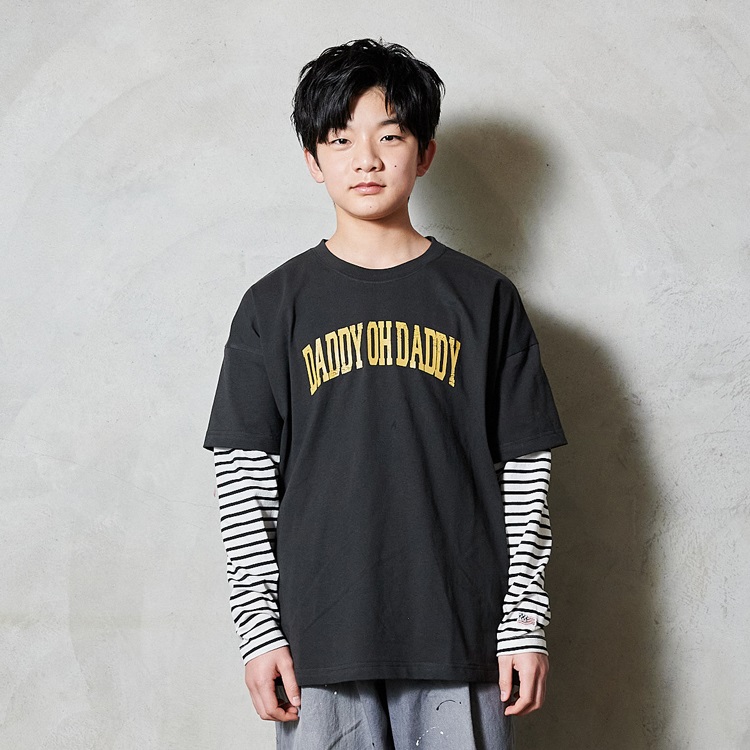 *【WEB限定】ロゴプリント重ね着風長袖Tシャツ(ブラック-150cm)