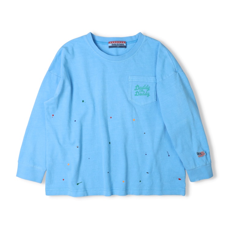 *【WEB限定】ペンキプリントポケット付長袖Tシャツ(ターコイズブルー-120cm)